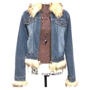 GIACCA Denim Jacket w/ Faux Fur Trim